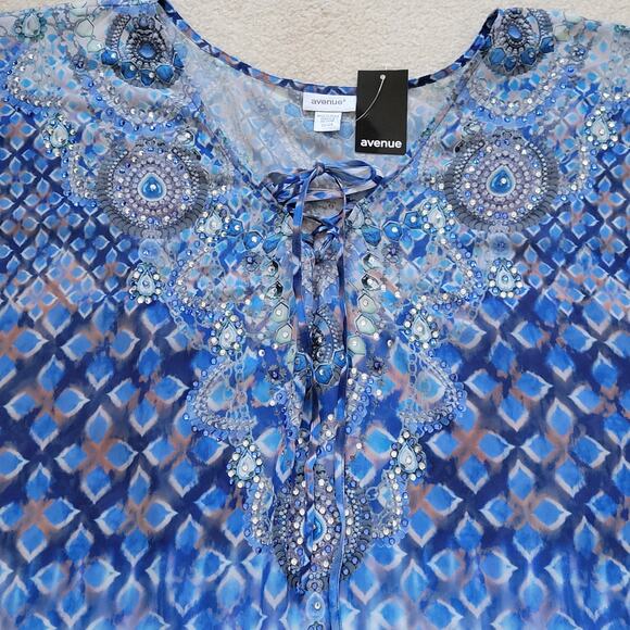 NWT Avenue Vienna Kaftan Kimono Size 22/24 Pullover Jeweled Tie Front Blue - Picture 5 of 12